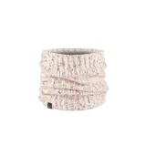 Cuello tubular de lana color crudo con motas de colores, interior de polar y logo de la marca bordado.