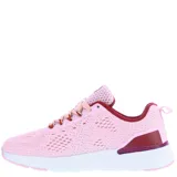 Championes deportivos para mujer, color gris oscuro, con capellada de malla perforada y cordones grises con detalles blancos. Suela gruesa blanca con detalles grises en la parte inferior.