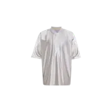 Camiseta Adidas Adilenium Season 5 EQT estilo jersey de fútbol americano, color gris taupe metalizado, con mangas cortas, cuello en V y detalles perforados en los hombros. Incluye apliques gráficos en el frente.