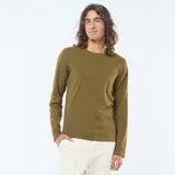 Remera de manga larga color verde oliva, de corte ajustado y cuello redondo.