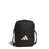 Bolso tipo morral Adidas Essentials, color negro, con cierre principal y bolsillo frontal con cierre. Presenta el logo de la marca estampado en blanco en la parte delantera y correa ajustable para el hombro.