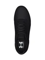 Zapatillas Under Armour modelo UA W Tempo, de color negro con suela blanca. Presentan parte superior de cuero sintético suave con detalles en relieve en los laterales y diseño inspirado en el básquetbol.