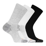 Pack de tres pares de medias de media caña con diseño acanalado, talón y puntera reforzados. Incluye un par gris melange, un par blanco y un par negro.