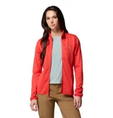 Campera polar Columbia Essential Hike Grid Omni-Wick color rojo, con cuello alto, cierre frontal completo, bolsillos laterales y un bolsillo con cierre en el pecho.