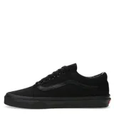 Championes Vans modelo Old Skool, color negro, con diseño clásico de lona y cuero, suela de goma tipo waffle y cierre con cordones.