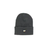 Gorro beanie Caterpillar de punto acanalado color negro, con vuelta y parche frontal de goma con el logo de la marca.