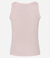 Musculosa básica femenina color marrón oscuro, confeccionada en malla rib de algodón con textura acanalada y cuello redondo.