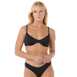 Top de bikini negro con breteles finos y copas con aro.