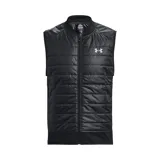 Chaleco deportivo Under Armour con tecnología Storm repelente al agua. Presenta un diseño acolchado en la parte frontal con aislamiento sintético para mayor calidez, cuello y dobladillo de punto elástico, cierre frontal completo y logo reflectante en el pecho.