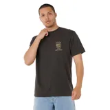 Remera de manga corta color gris oscuro, con cuello redondo y estampa pequeña en el pecho con el logo de la marca.