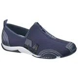 Zapatilla tipo slip-on Merrell modelo Barrado, color azul marino. Confeccionada en malla transpirable con detalles en cuero y cierre frontal. Cuenta con entresuela de EVA con amortiguación y suela antideslizante.