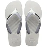 Sandalias tipo ojotas Havaianas modelo Dual, con diseño bicolor en tonos gris y blanco. Presentan tiras anchas con el logo de la marca en relieve y una textura estriada en la base.
