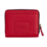Billetera Marc Jacobs The Mini Compact Wallet de cuero color marrón, con diseño plegable, compartimentos para tarjetas y cierre de cremallera.