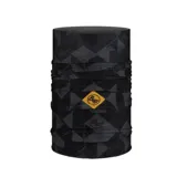 Cuello tubular multifuncional Buff Original Ecostretch con estampado geométrico en tonos grises y logo de la marca en amarillo.