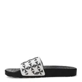 Chancletas Tiffosi modelo Boots Cruz, con base negra y tira ancha blanca con estampado geométrico en negro.