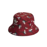Gorro tipo bucket Adidas x Thebe Magugu, color bordó con estampado floral en blanco y celeste. Logo de Adidas bordado en blanco en el frente.