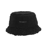 Gorro tipo bucket New Balance de sherpa color negro con logo bordado en el frente.