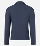 Blusa de manga larga confeccionada en tejido rib de algodón con elastano. Presenta un diseño ajustado al cuerpo con cuello polo y escote en V.
