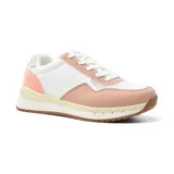 Championes deportivos American Sport Davo Lady, color blanco con detalles en rosa y verde.