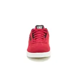 Championes urbanos Caterpillar modelo Pause Retro, color rojo con detalles en negro y suela blanca. Confeccionados en gamuza y lona, presentan un diseño minimalista con el logo de la marca en el lateral y la lengüeta.