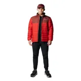 Campera acolchada de hombre con diseño bicolor en tonos rojo y bordó. Cuenta con cierre frontal completo, cuello alto con protección de barbilla, bolsillos laterales con cierre y puños elásticos. Presenta tecnología termorreflectante y aislamiento sintético para mayor retención de calor.