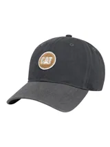 Gorro trucker negro Caterpillar con visera curva y parche frontal redondo bordado de chenille con el logo "CAT".
