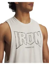 Musculosa de entrenamiento para hombre, color crema, con sisas amplias y estampado frontal con el logo de Project Rock y la frase "Iron Paradise".