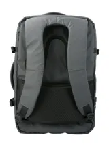 Mochila maletín gris RKF de poliéster reciclado repelente al agua, con tres compartimientos independientes con cierre, espacio para laptop de 15 pulgadas, triple bolsillo frontal, mango lateral, correas ajustables y broches laterales.