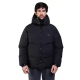 Campera puffer negra con capucha ajustable, cierre frontal completo y puños con ajuste de botón. Diseño acolchado con logo sutil en el pecho, confeccionada en material resistente a la humedad.