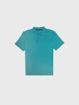 Chomba de piqué de algodón color verde agua, con cuello clásico, tapeta de dos botones y logo bordado en el pecho.