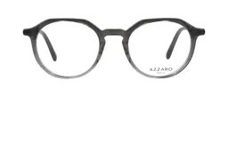 Armazón para lentes de receta Azzaro, unisex, de acetato color gris con forma redonda y patillas delgadas.
