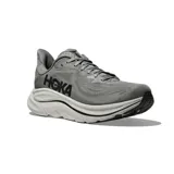 Championes de running Hoka modelo Clifton 10, color gris con detalles en negro. Presentan una parte superior de malla técnica transpirable, entresuela de espuma amortiguada y suela de goma resistente.