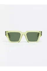 Lentes de sol Tiwi Tokio con marco cuadrado color verde claro y lentes verdes.