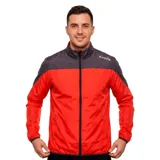 Campera Diadora X-Run para hombre, modelo de running en color rojo con la parte superior y mangas en gris oscuro. Cuenta con cierre frontal y cuello alto.