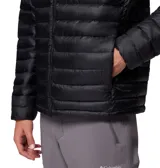 Campera puffer Columbia Corelite Down Jacket Omni-Shield de color negro, con diseño acolchado horizontal, cuello alto y cierre frontal completo. Cuenta con el logotipo de la marca bordado en el pecho.