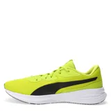 Championes Puma Night Runner V3, color verde flúor con detalles en negro y blanco. Diseñados para running, con plantilla SOFTFOAM+ para amortiguación y soporte.
