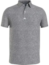 Chomba gris jaspeado Tommy Hilfiger de corte slim, manga corta y cuello polo con cartera de dos botones. Logo de la marca bordado en el pecho.