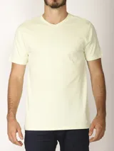 Remera gris de manga corta con escote en V, confeccionada en 100% algodón.
