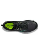 Championes de trail running Saucony Peregrine 13, color negro con detalles en gris y verde.