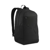 Mochila Puma modelo Buzz, color negro, con gran logo Puma en relieve en el panel frontal. Presenta un bolsillo superior con cierre y un bolsillo lateral de malla.