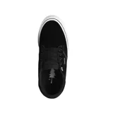Championes de skate Emerica modelo Dickson, color negro con suela blanca. Presentan diseño de perfil bajo, confeccionados en gamuza con detalles de costuras reforzadas, logo de la marca en el lateral y en el talón, y ojal superior metálico con detalle decorativo.