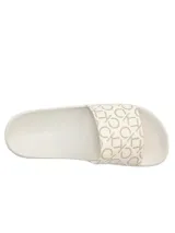 Ojotas tipo slide Calvin Klein con capellada ancha estampada con el monograma de la marca. Poseen una plantilla anatómica contorneada para mayor confort y suela de EVA.