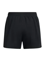Short deportivo Under Armour Fly By 2N1 para mujer, color negro, con calza interior ajustada y logo reflectivo.