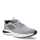 Championes deportivos Umbro modelo Vega, color gris con detalles en negro y blanco. Presentan capellada de malla transpirable, logo de la marca en el lateral y suela con amortiguación.