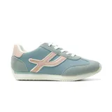 Championes deportivos American Sport modelo Ysabel, de color celeste con detalles en rosado y blanco.