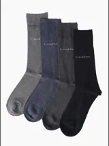Pack de 4 pares de medias largas Calvin Klein en colores gris, azul, gris oscuro y negro.