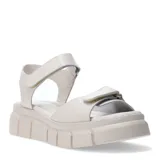 Sandalias de plataforma Bottero en color blanco hueso, con diseño de dos tiras ajustables mediante cierre de velcro, una en el empeine y otra en el tobillo.