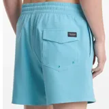 Short de baño Volcom modelo Lido Solid Trunk, color celeste, con cintura elástica y cordón ajustable negro.