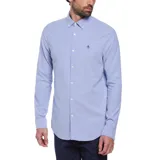 Camisa celeste de manga larga en tejido oxford stretch.