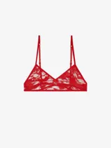 Sujetador tipo bralette de encaje negro con patrón de cebra o animal print sutil, de corte triangular y tirantes finos ajustables.